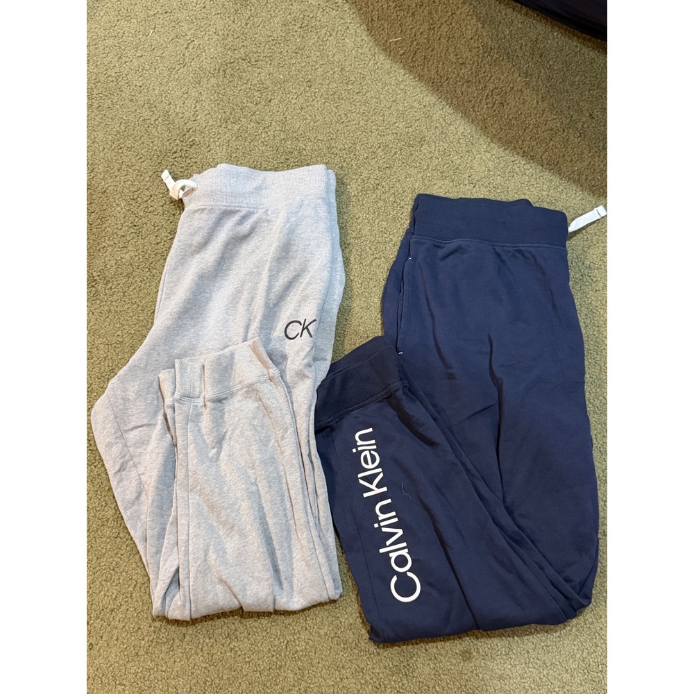 Calvin Klein Womens Sleepwear Joggers Bundle Gray Navy Blue Logo Pants XL 2 Pc